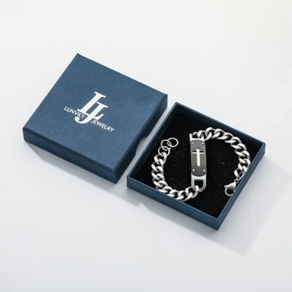 Stainless Steel Cross Bracelet for Boys, 8 Inches, Christian Jewelry